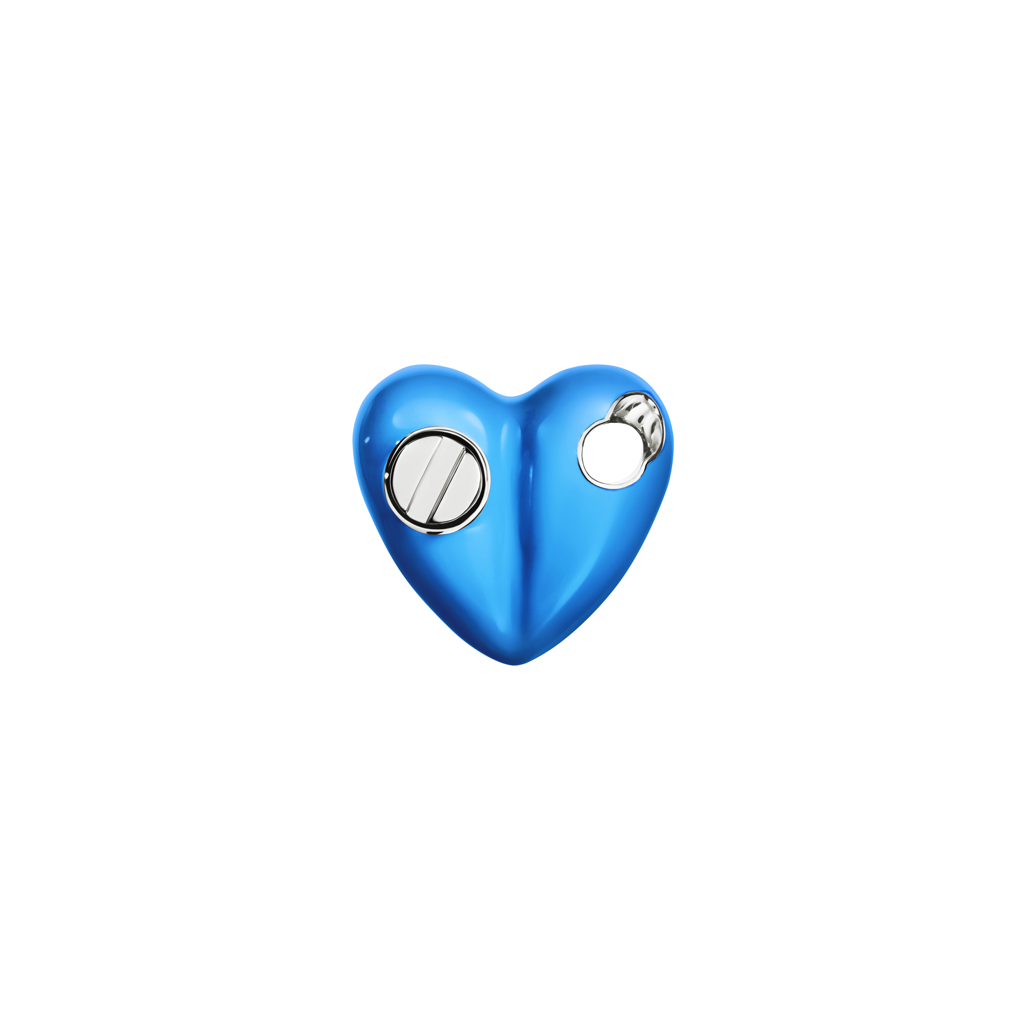 A detail of Bullet Hole Heart Pendant with Screws Mini in Chet Blue/Bubble Blue